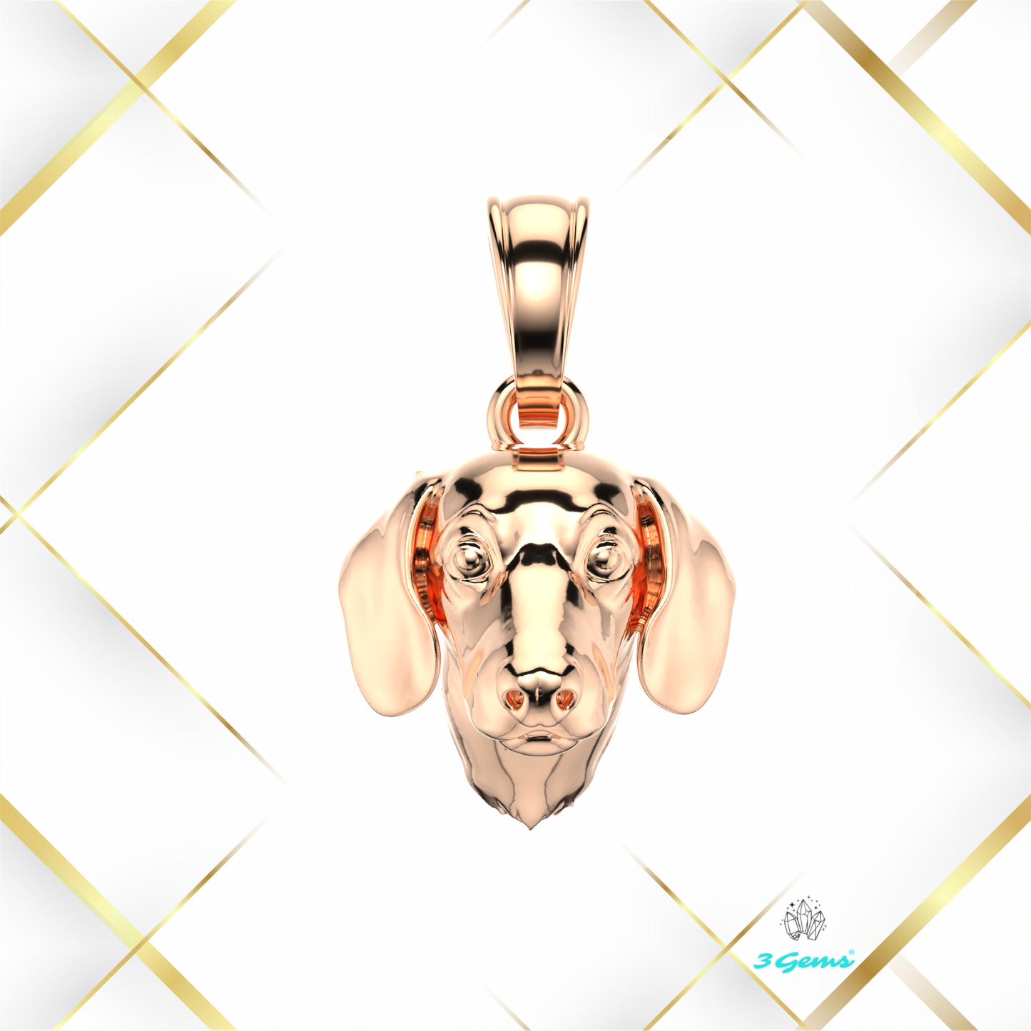 Zdjęcie zawieszki z głową jamnika w różowym złocie 14K – Dog Collection od 3Gems