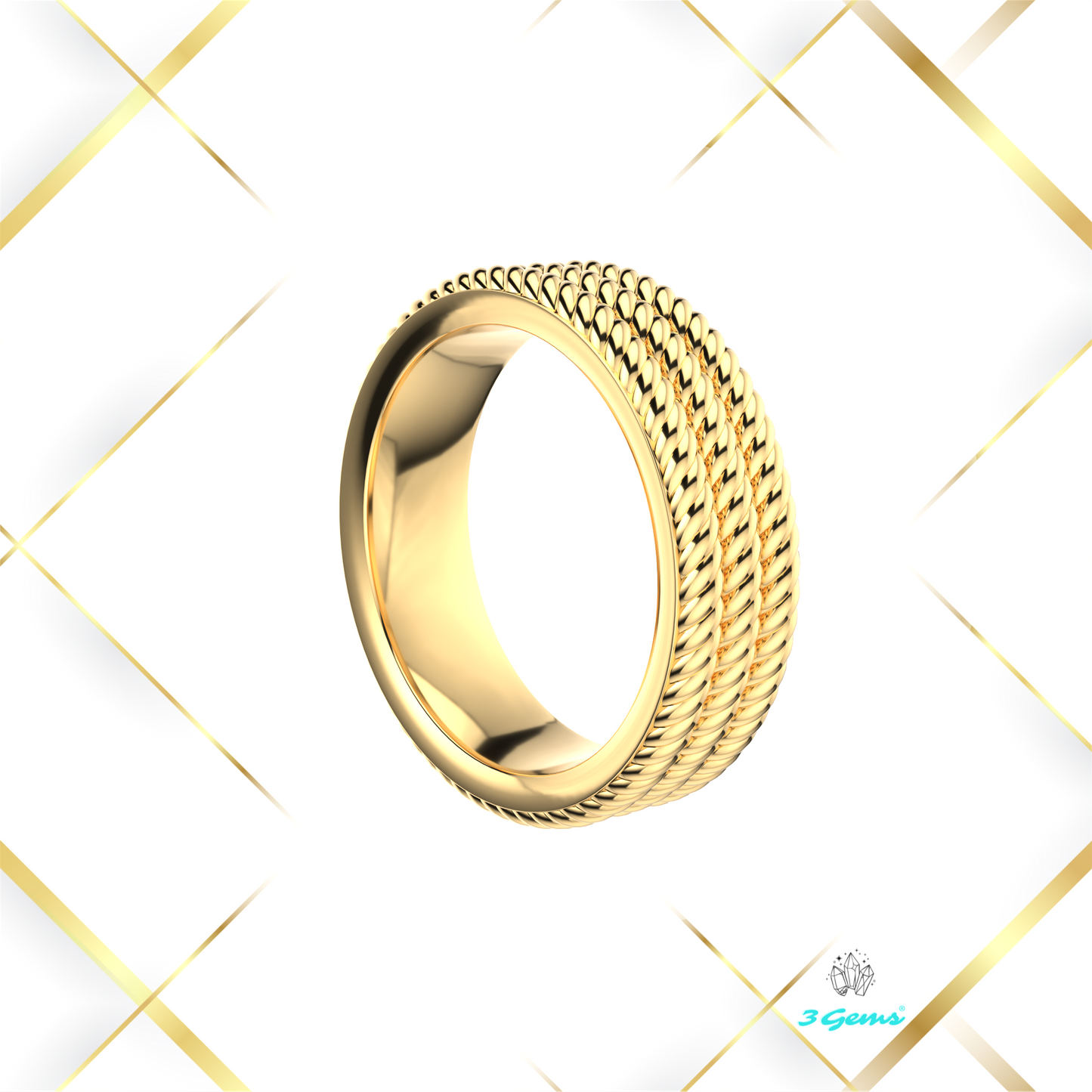 render złotego pierścionka Plexus Ring z trójwarstwową strukturą – 3Gems