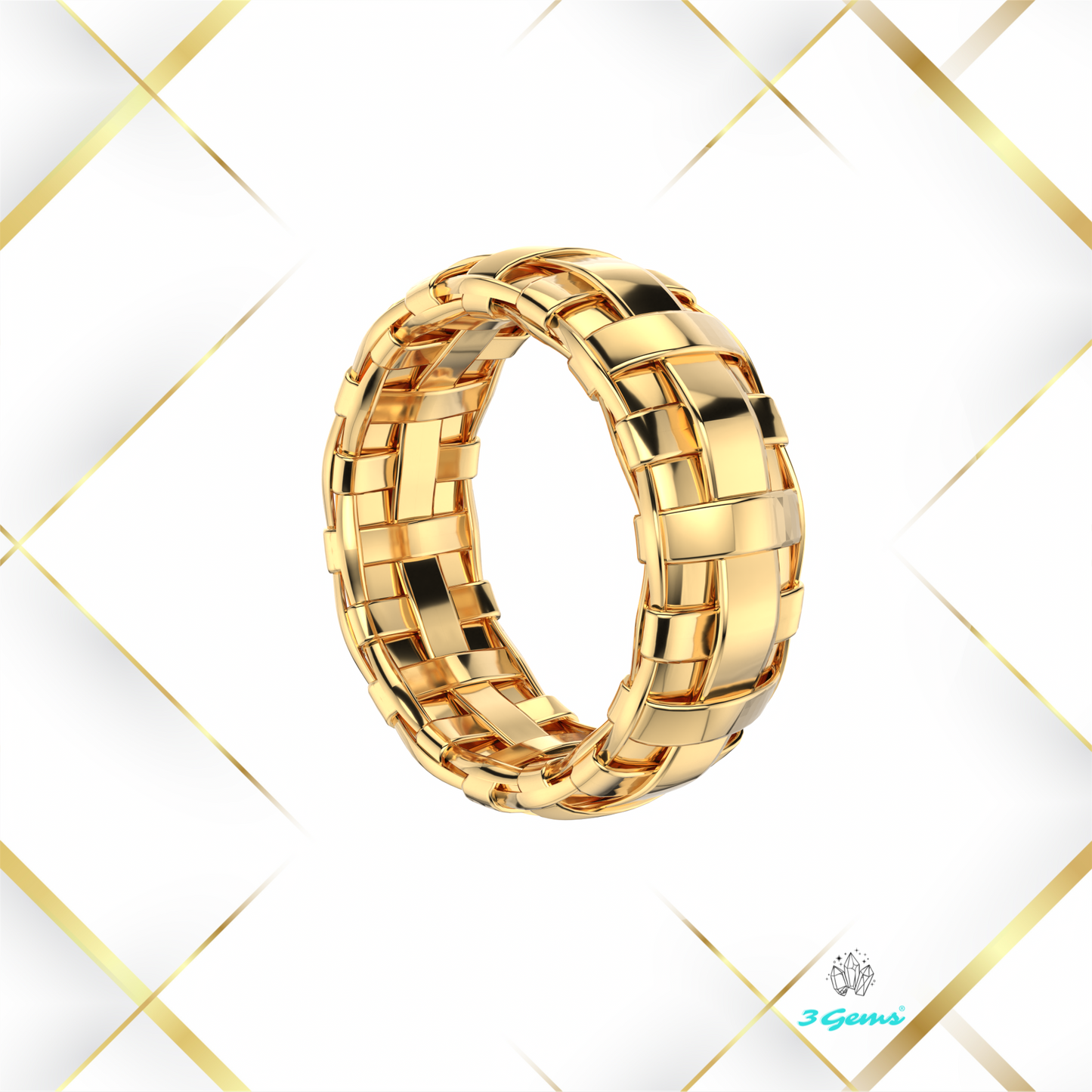 obraz pierścienia Wooven Ring z żółtego złota – 3Gems