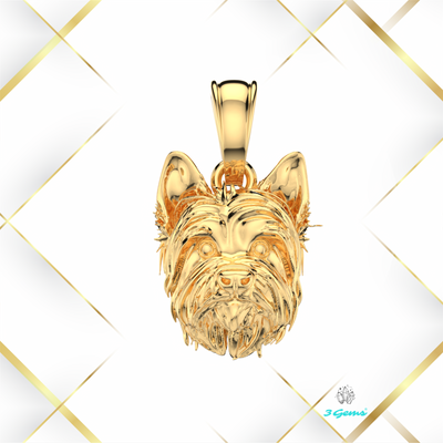 Obraz ręcznie wykonanej zawieszki z yorkiem – żółte złoto 14K, prezent premium od 3Gems