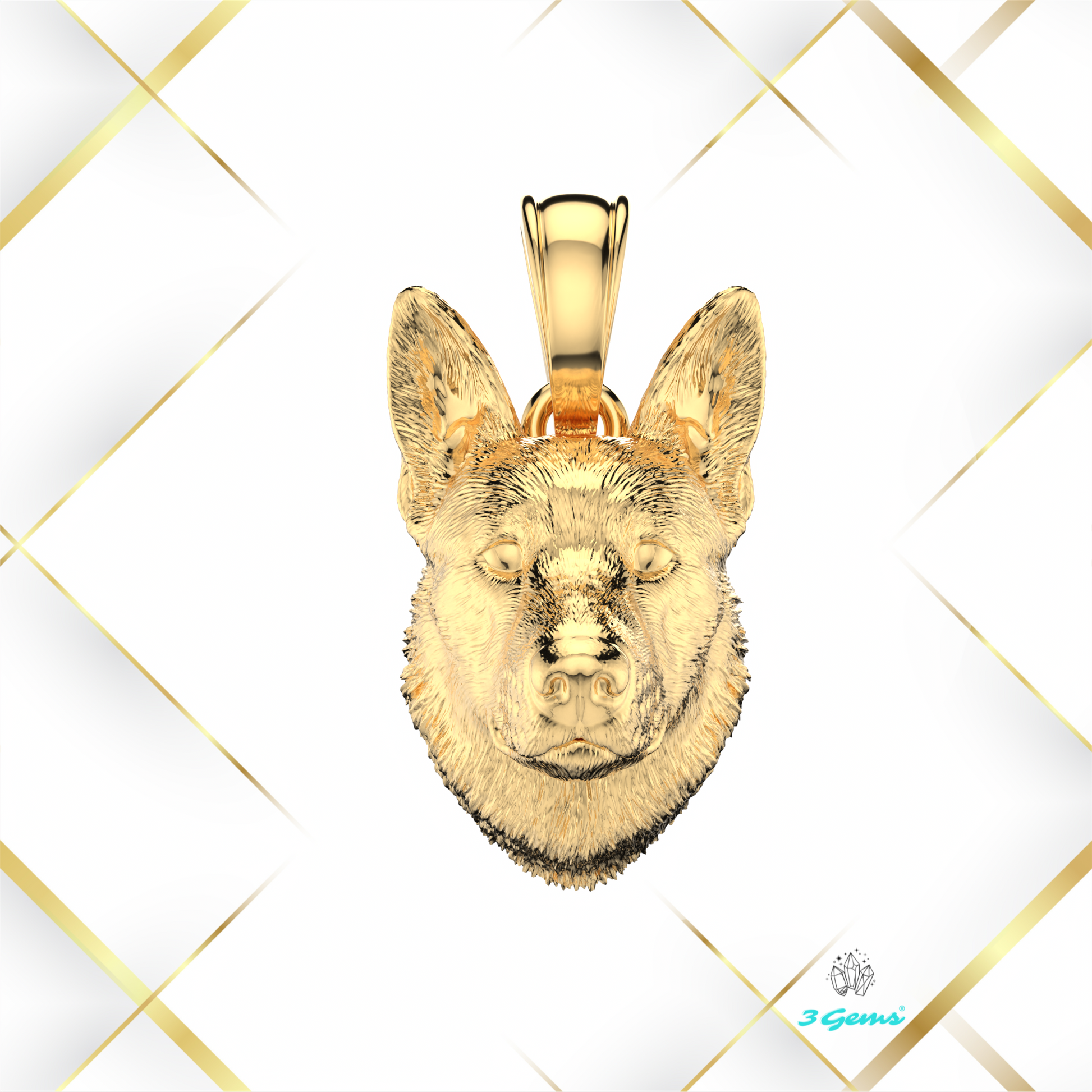 Zdjęcie zawieszki z owczarkiem niemieckim – żółte złoto 14K, Dog Collection od 3Gems