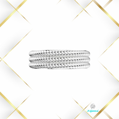 render nowoczesnego srebrnego pierścionka z liniowym splotem