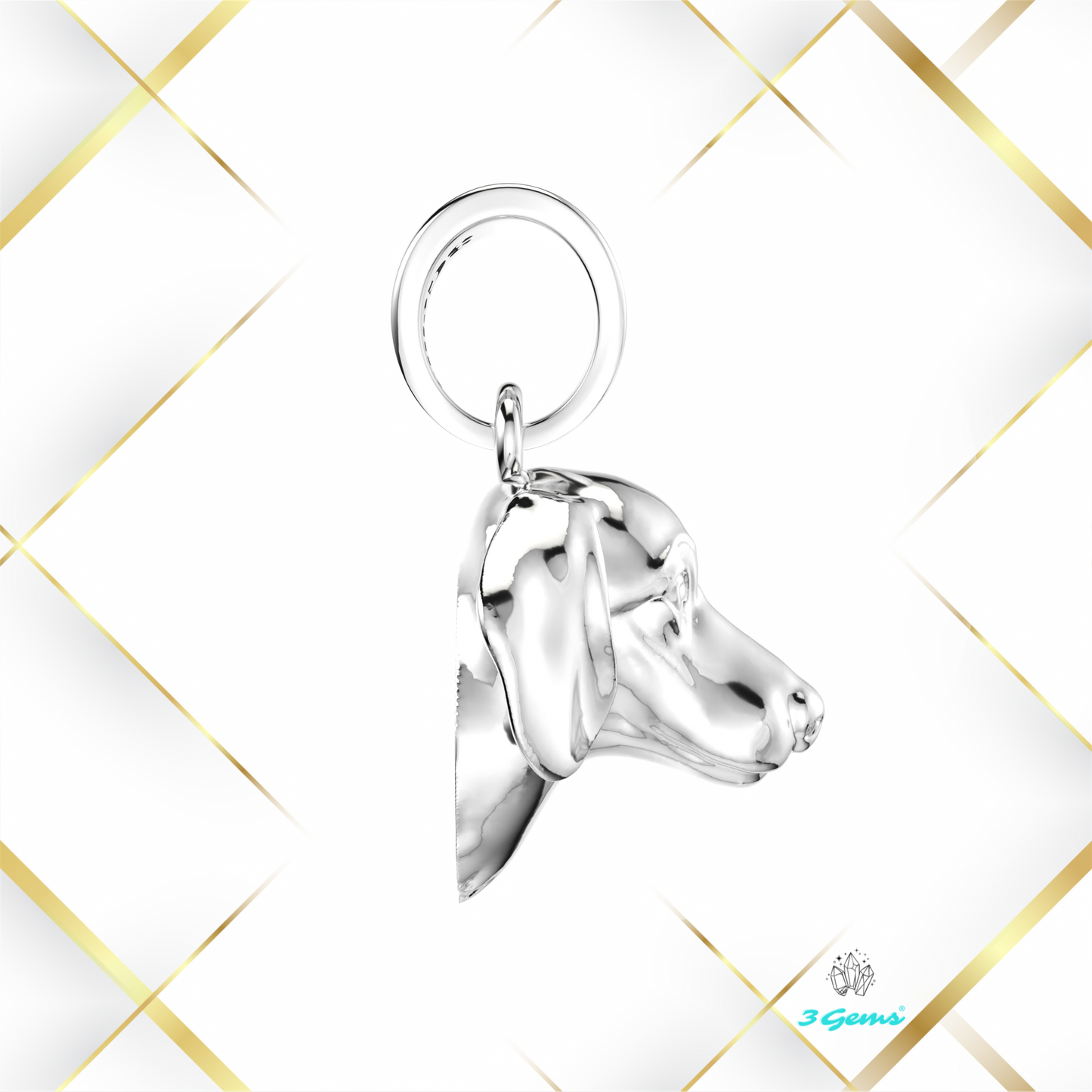Zdjęcie zawieszki z głową jamnika z białego złota 14K – elegancka propozycja od 3Gems