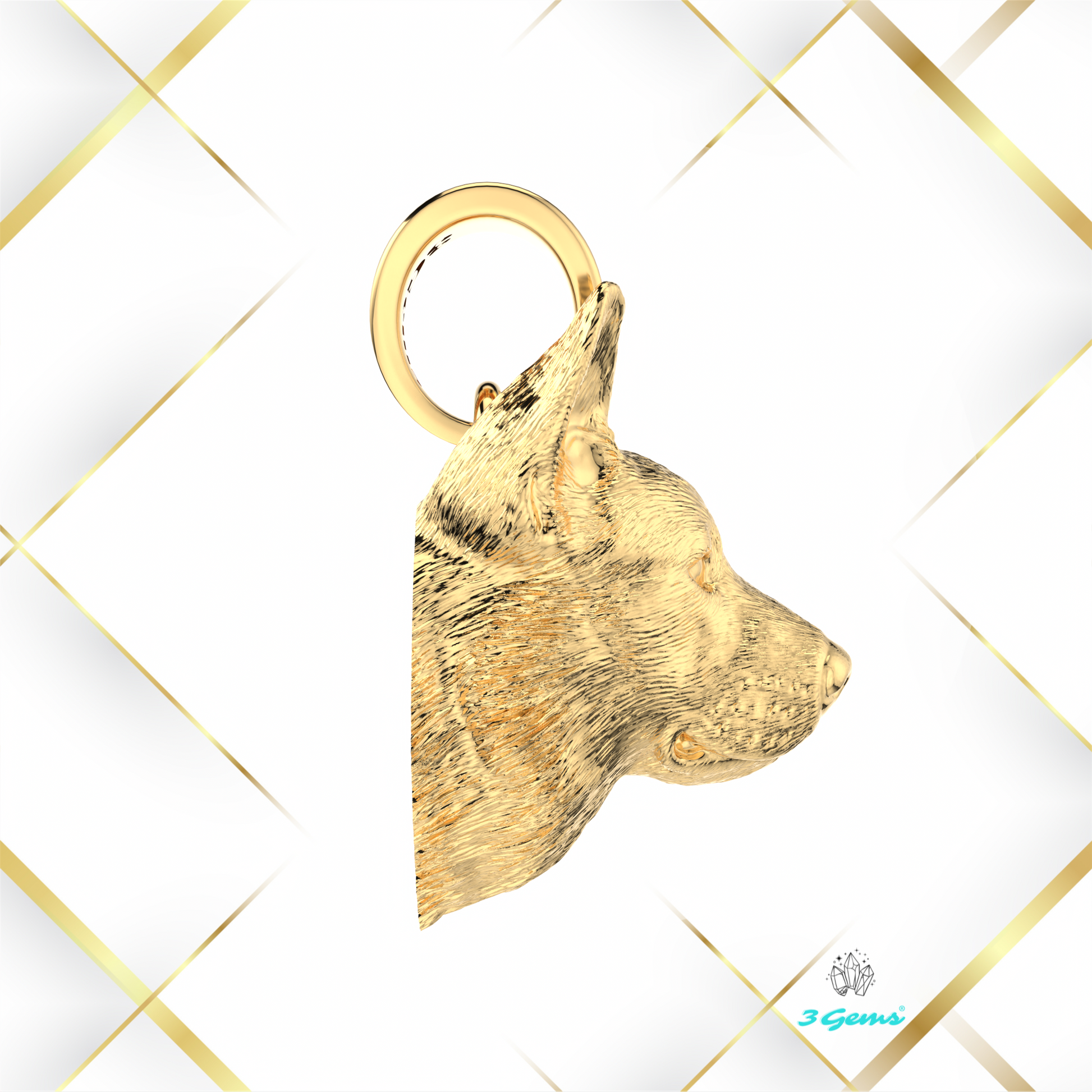Zdjęcie zawieszki z owczarkiem niemieckim – żółte złoto 14K, Dog Collection od 3Gems
