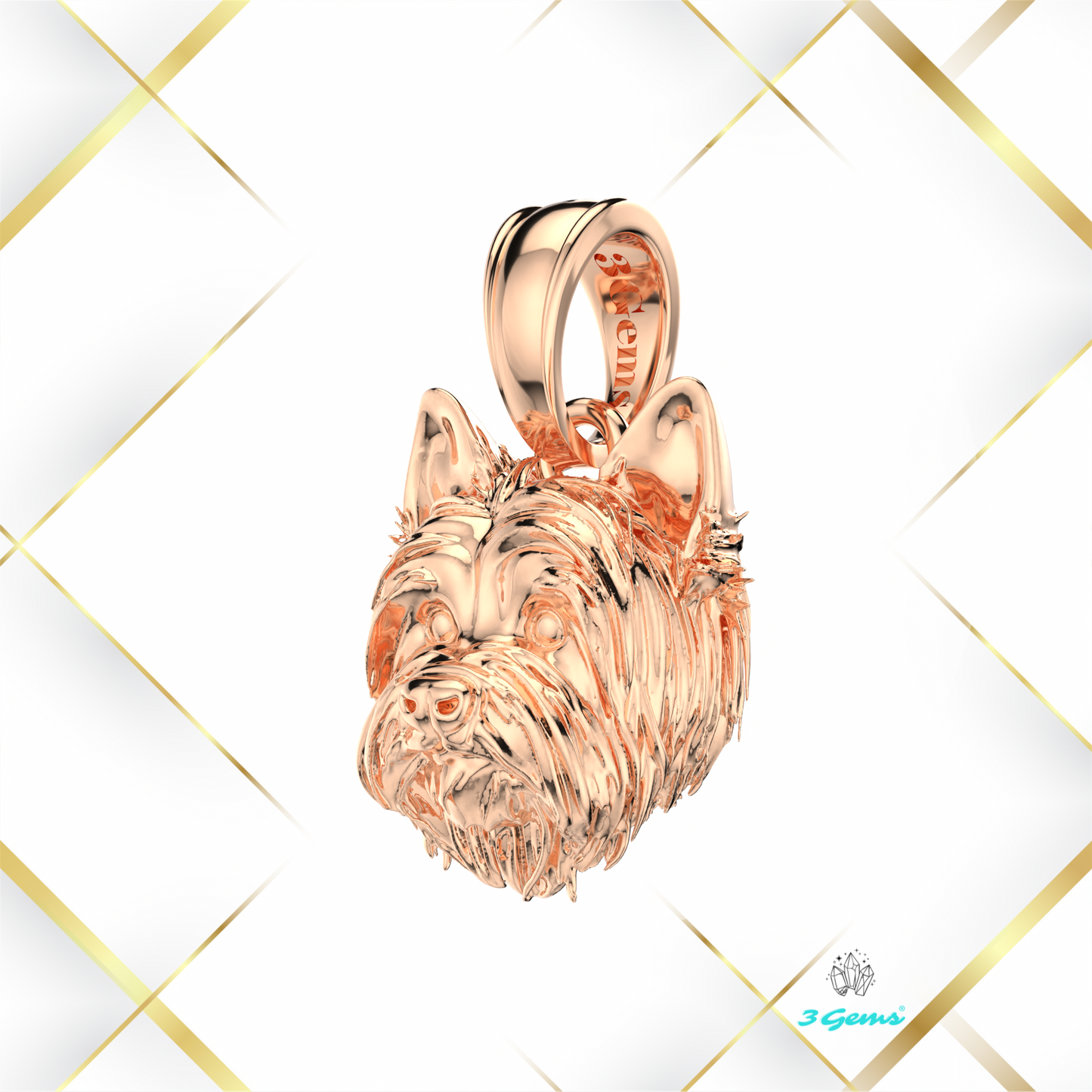Zdjęcie zawieszki z yorkiem w różowym złocie 14K – idealny prezent dla miłośników psów, Dog Collection 3Gems