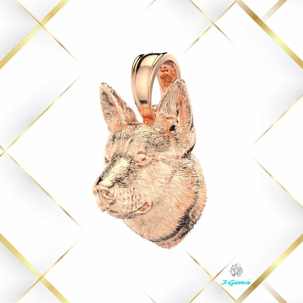 Zdjęcie zawieszki z owczarkiem niemieckim w różowym złocie 14K – idealny prezent dla właściciela psa