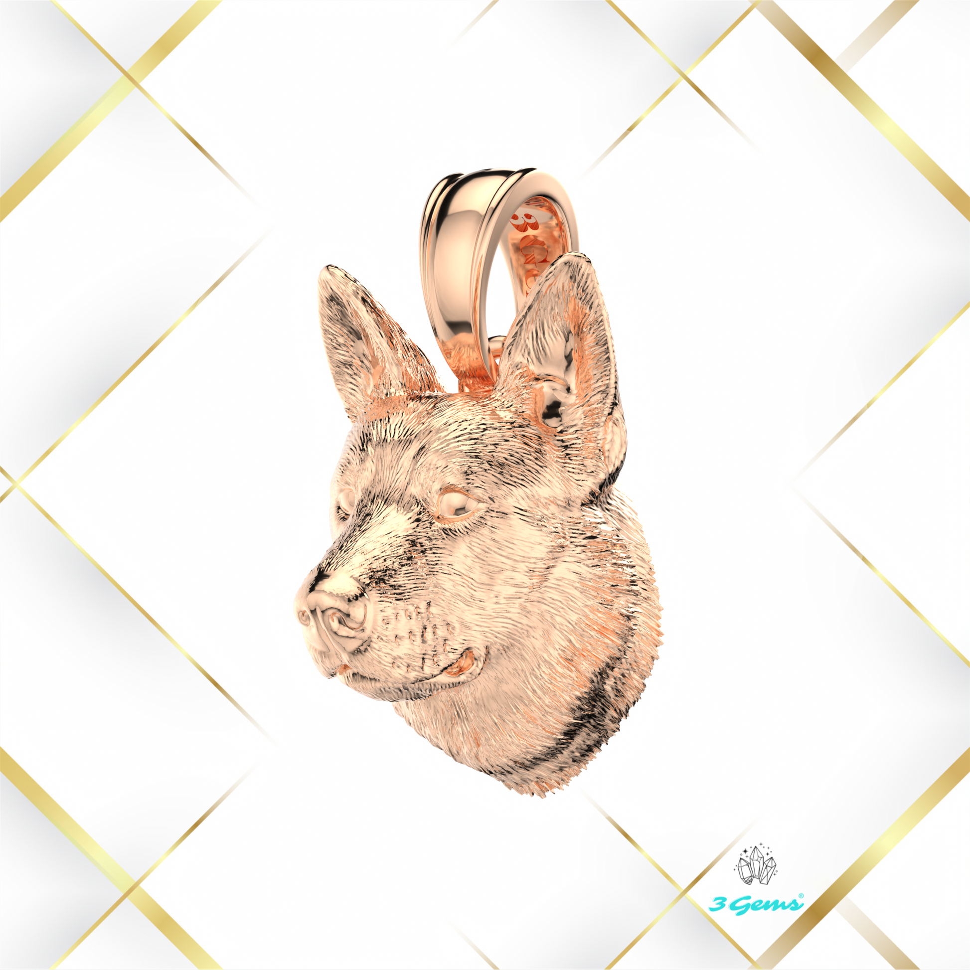 Zdjęcie zawieszki z owczarkiem niemieckim w różowym złocie 14K – idealny prezent dla właściciela psa