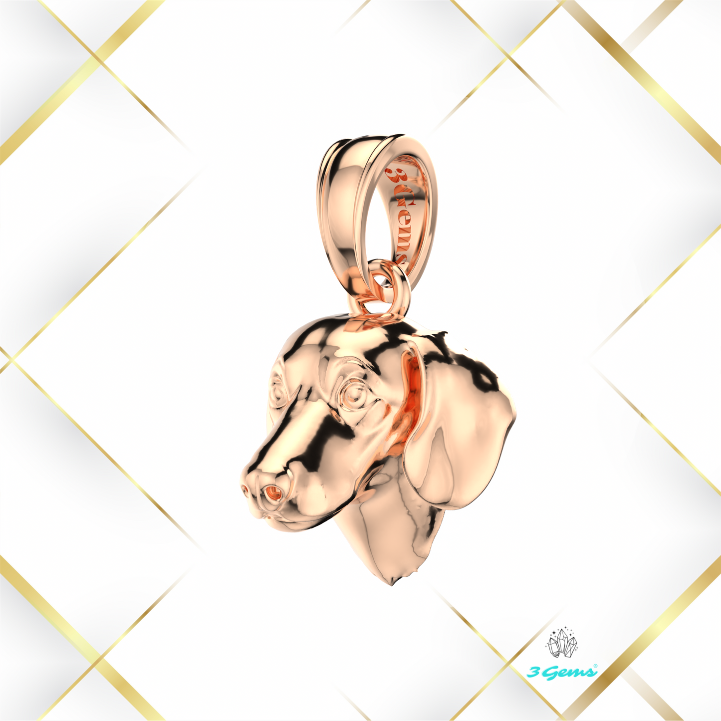 Zdjęcie zawieszki z głową jamnika w różowym złocie 14K – Dog Collection od 3Gems