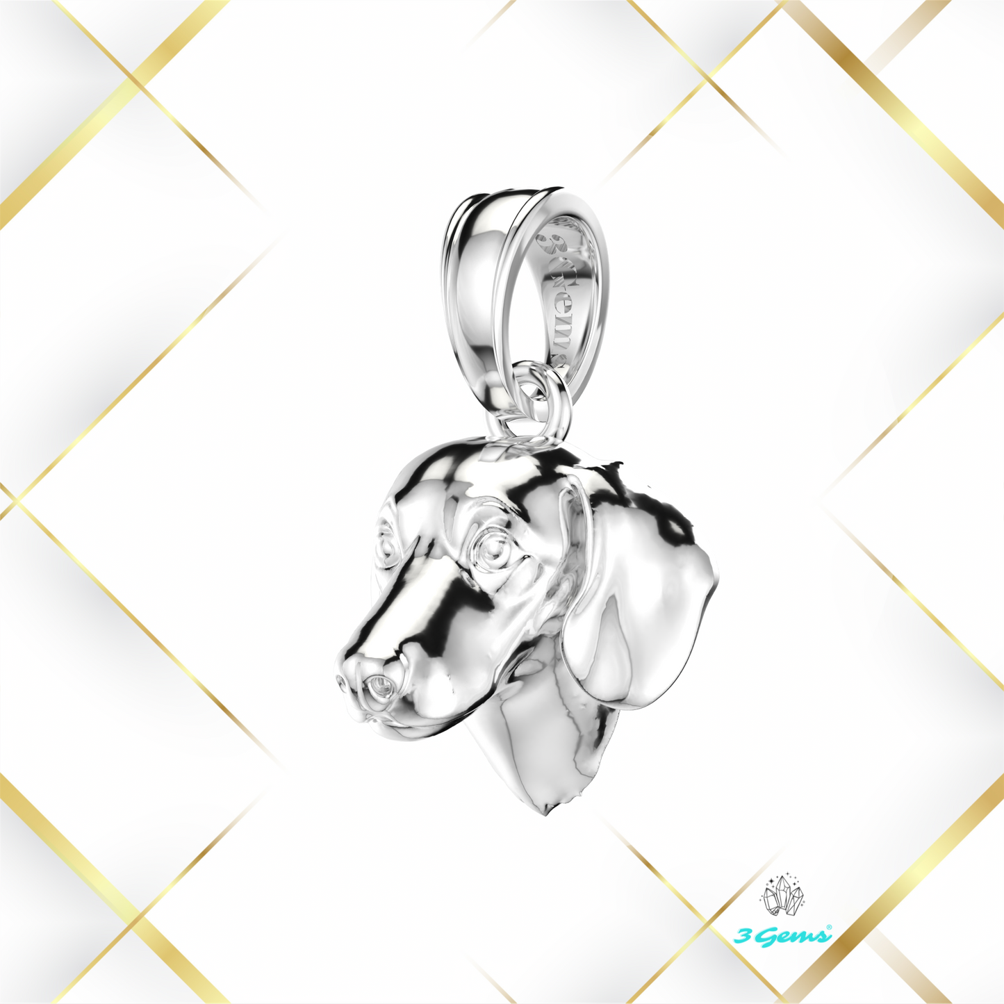Zdjęcie zawieszki z głową jamnika z białego złota 14K – elegancka propozycja od 3Gems