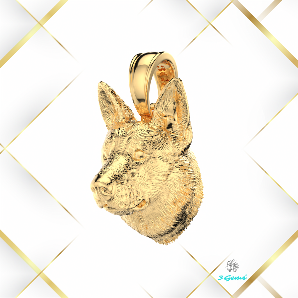 Zdjęcie zawieszki z owczarkiem niemieckim – żółte złoto 14K, Dog Collection od 3Gems