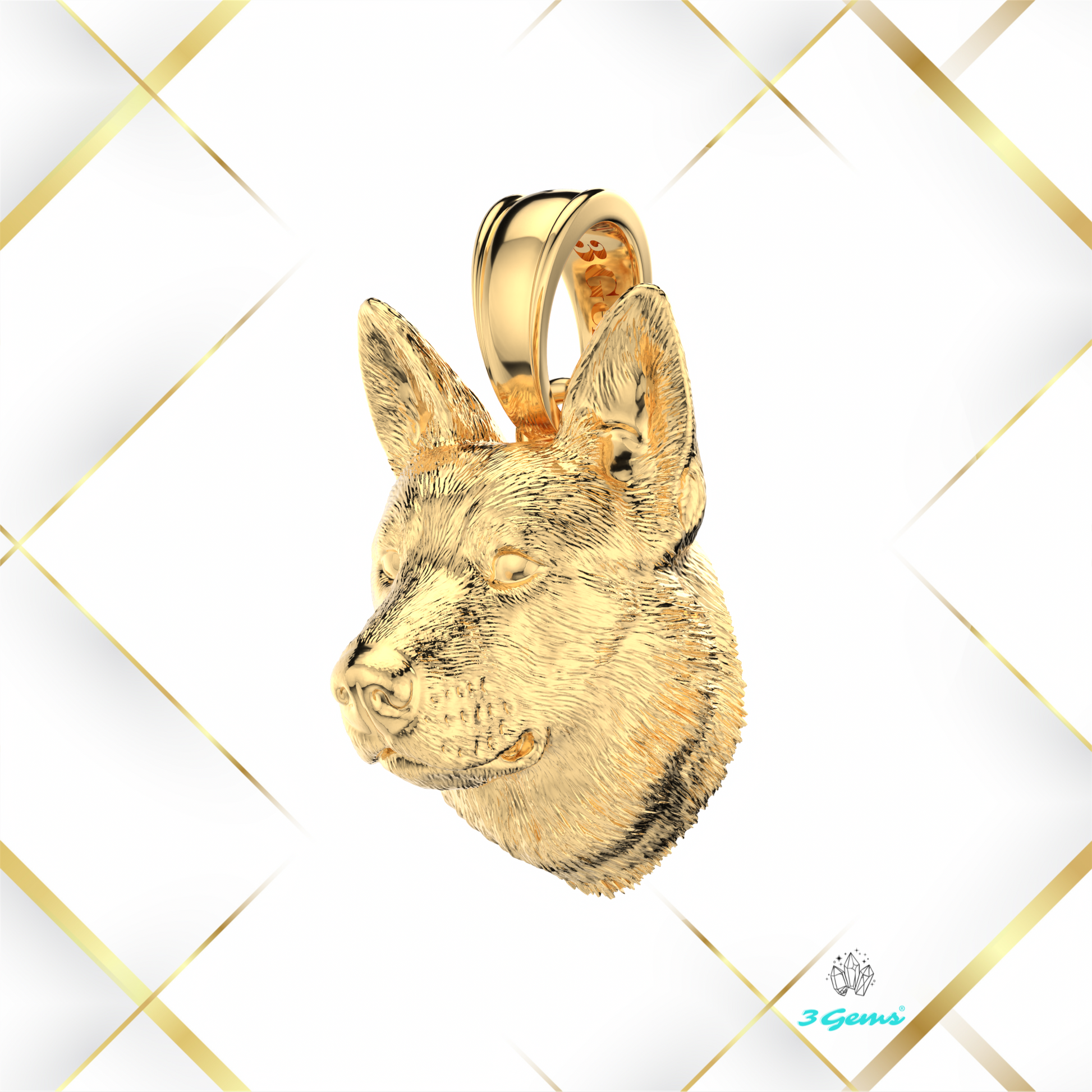 Zdjęcie zawieszki z owczarkiem niemieckim – żółte złoto 14K, Dog Collection od 3Gems