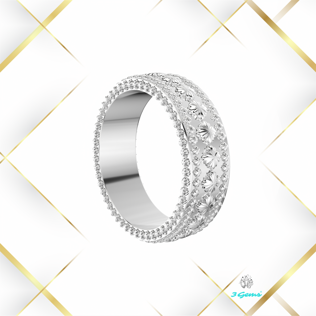 srebrna wersja Clover Ring z subtelnymi zdobieniami – projekt 3Gems