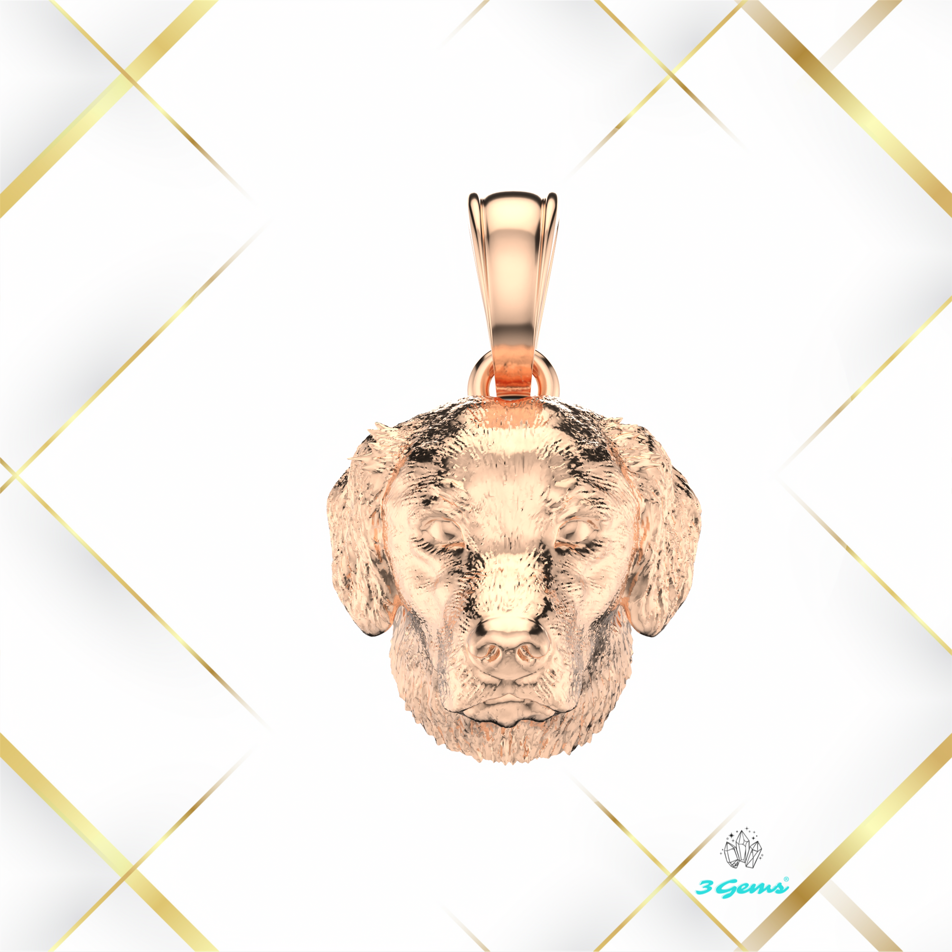 Zdjęcie zawieszki z głową golden retrievera w różowym złocie 14K – Dog Collection od 3Gems
