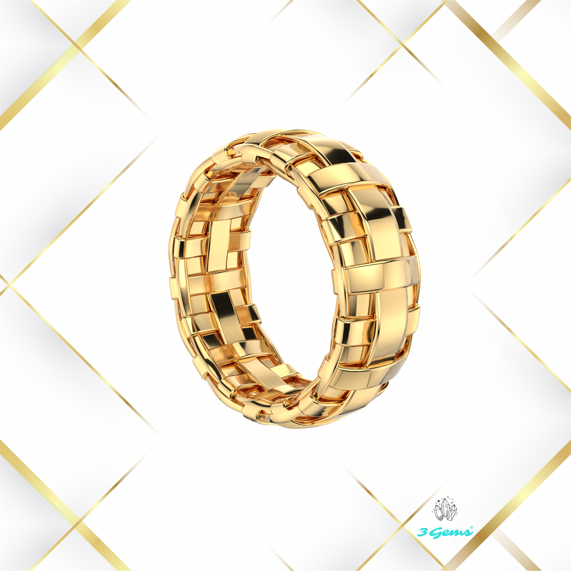obraz pierścienia Wooven Ring z żółtego złota – 3Gems