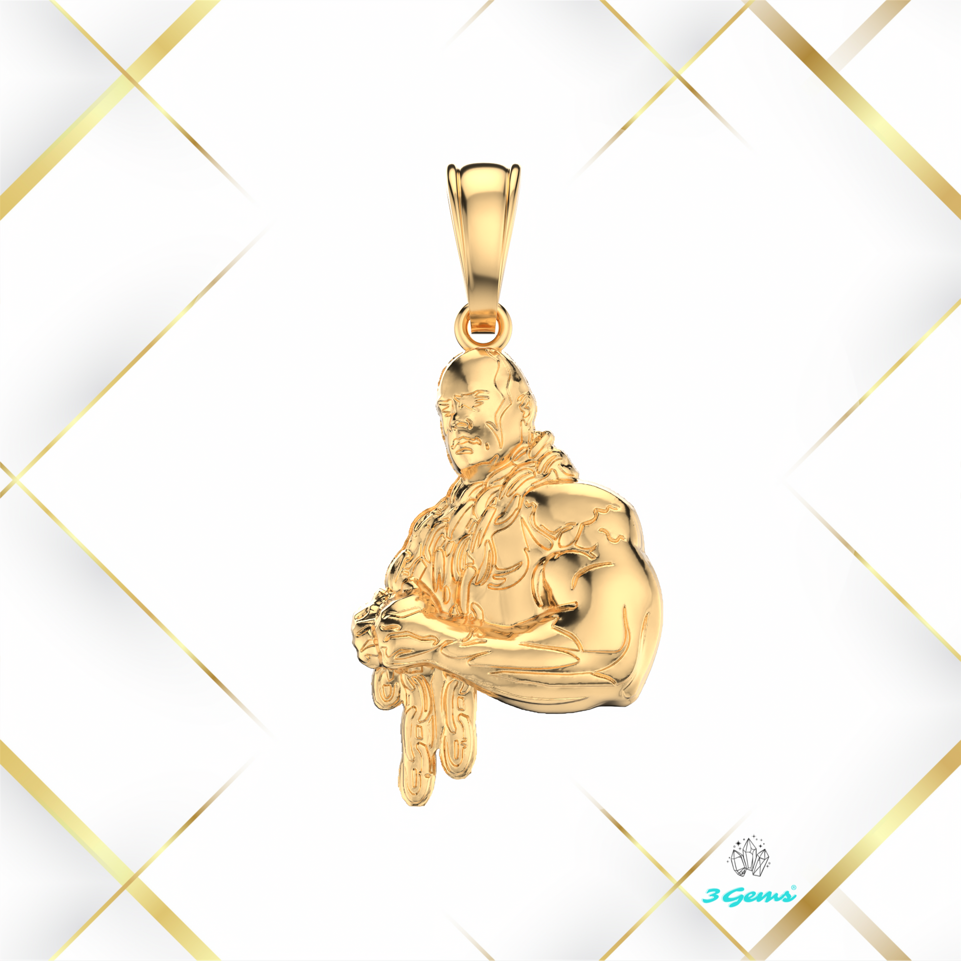 Zdjęcie zawieszki z postacią kulturysty – żółte złoto 14K, 3Gems dla entuzjastów siły