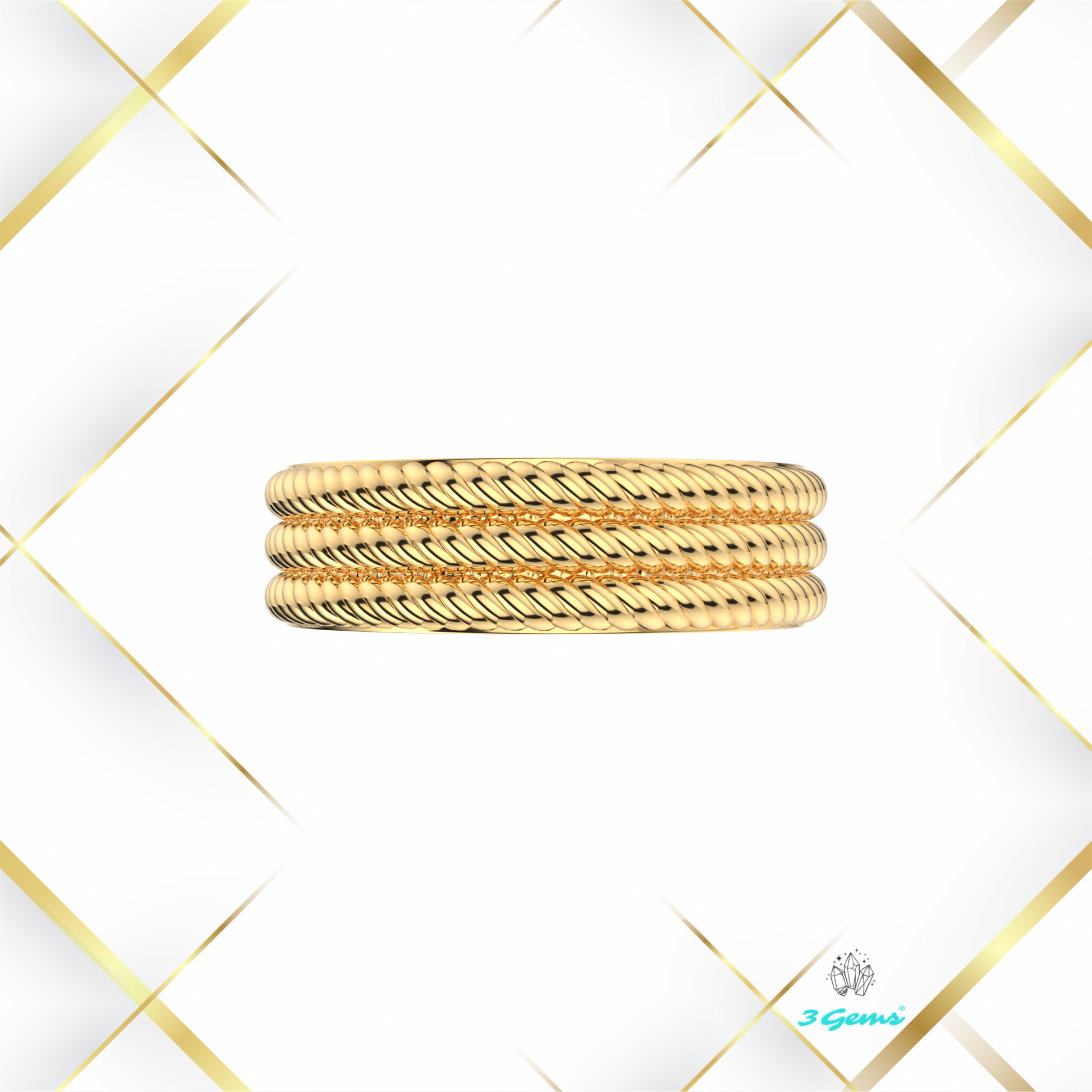 render złotego pierścionka Plexus Ring z trójwarstwową strukturą – 3Gems