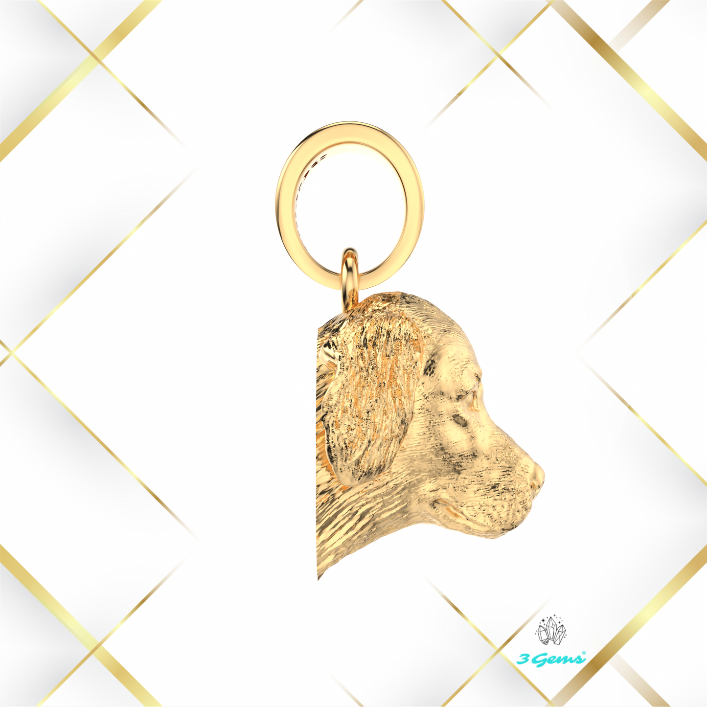 Fotografia zawieszki 3Gems – golden retriever w żółtym złocie, ręcznie wykonana pamiątka