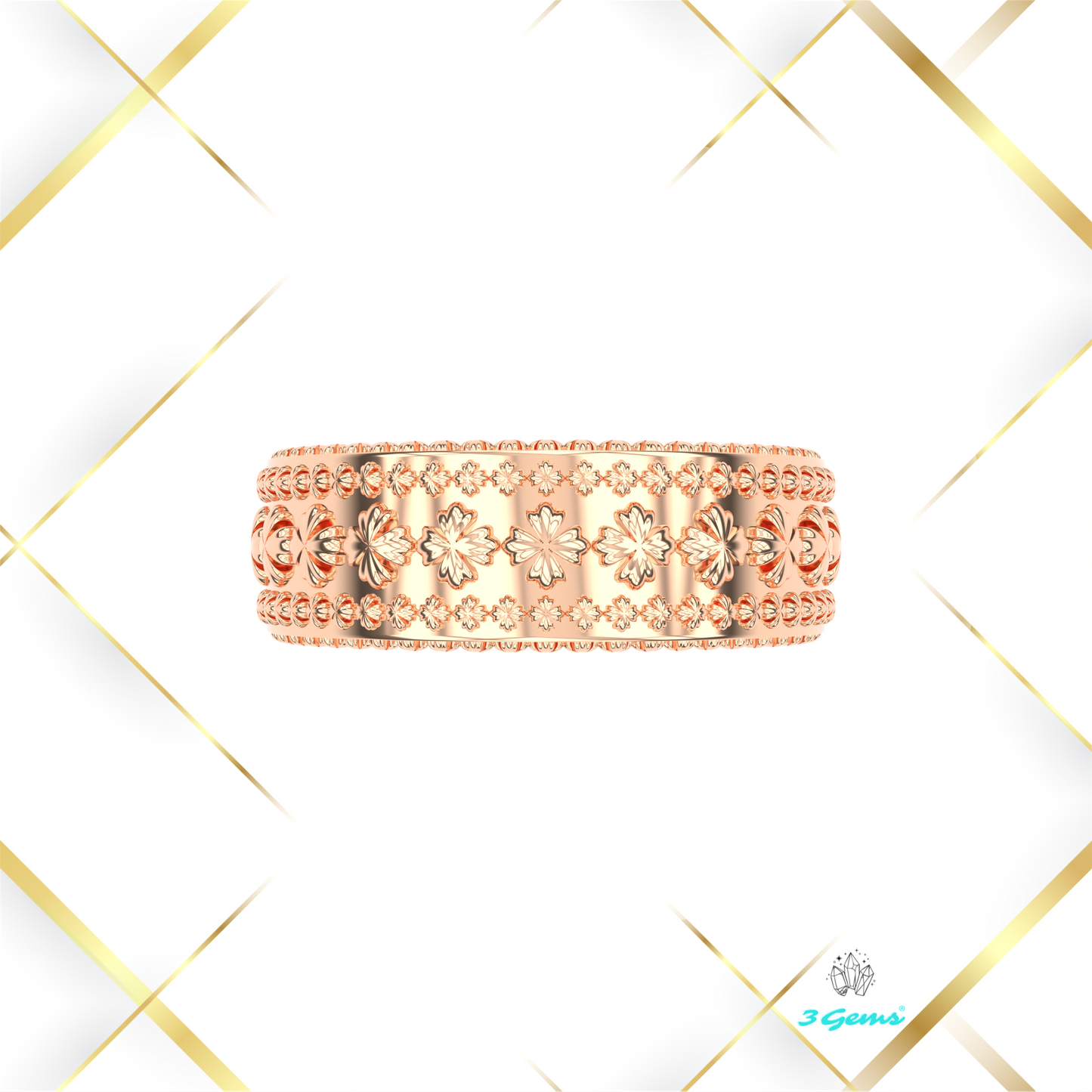 zdjęcie pierścionka Clover Ring z motywem koniczyny w różowym złocie – 3Gems