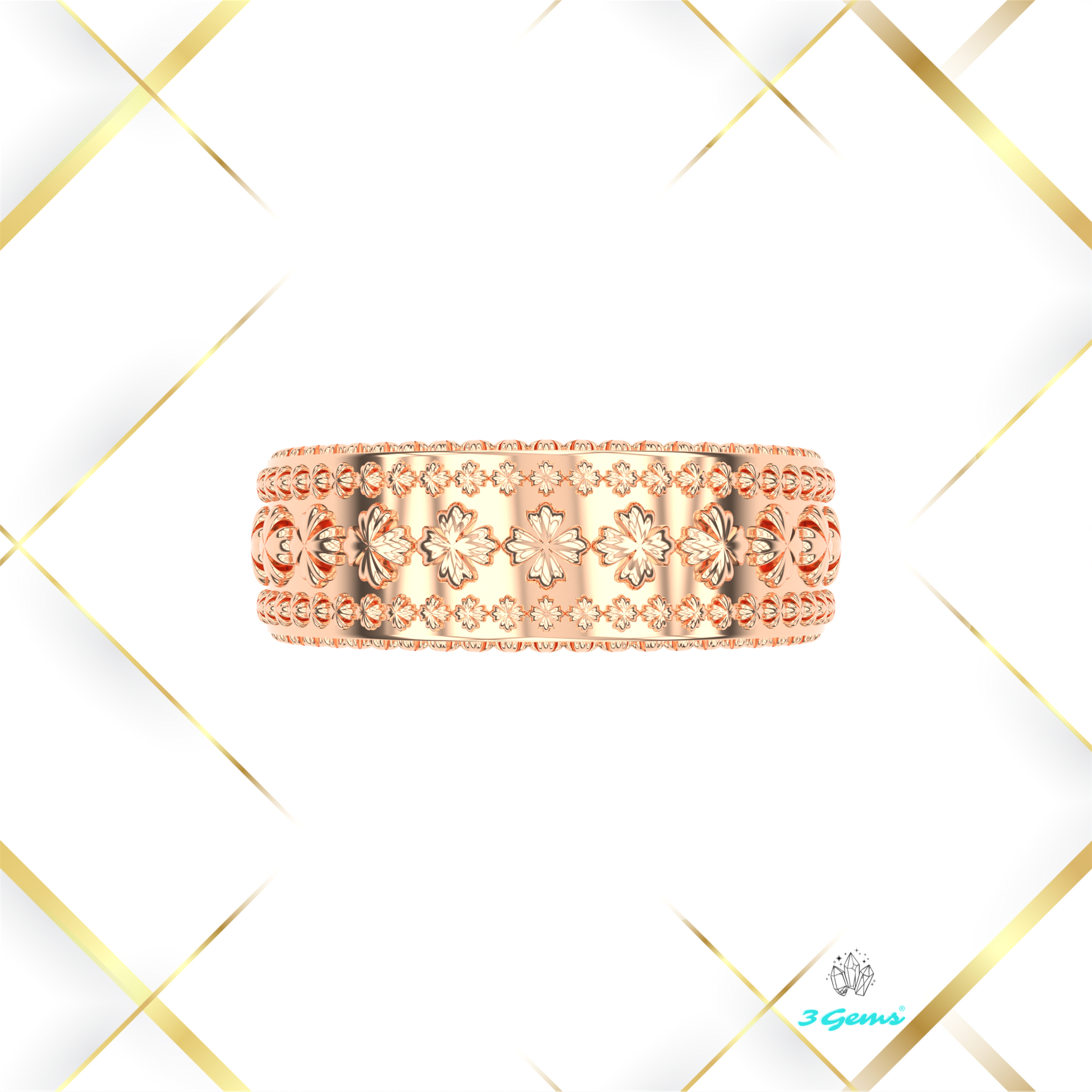 zdjęcie pierścionka Clover Ring z motywem koniczyny w różowym złocie – 3Gems