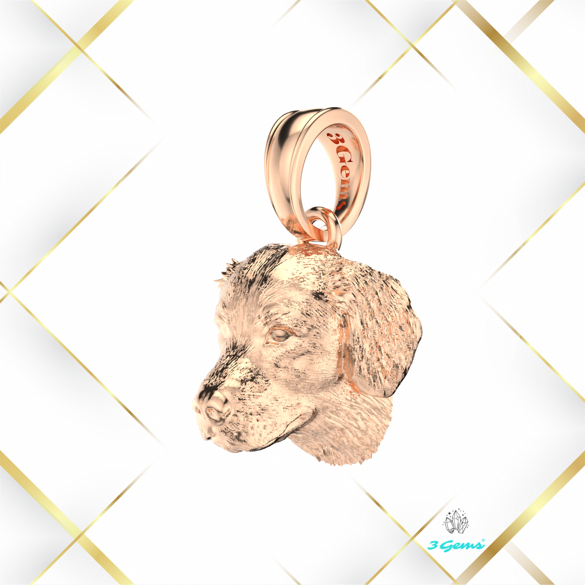 Zdjęcie zawieszki z głową golden retrievera w różowym złocie 14K – Dog Collection od 3Gems