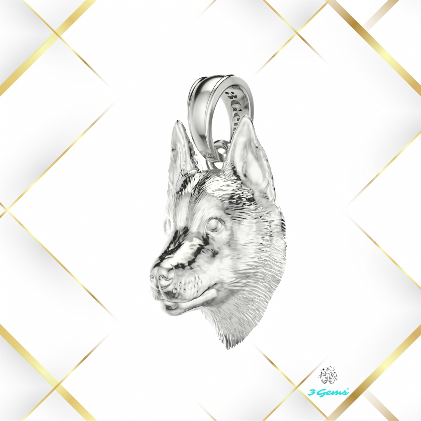 Zdjęcie zawieszki z husky w białym złocie 14K – elegancki prezent dla miłośnika rasy