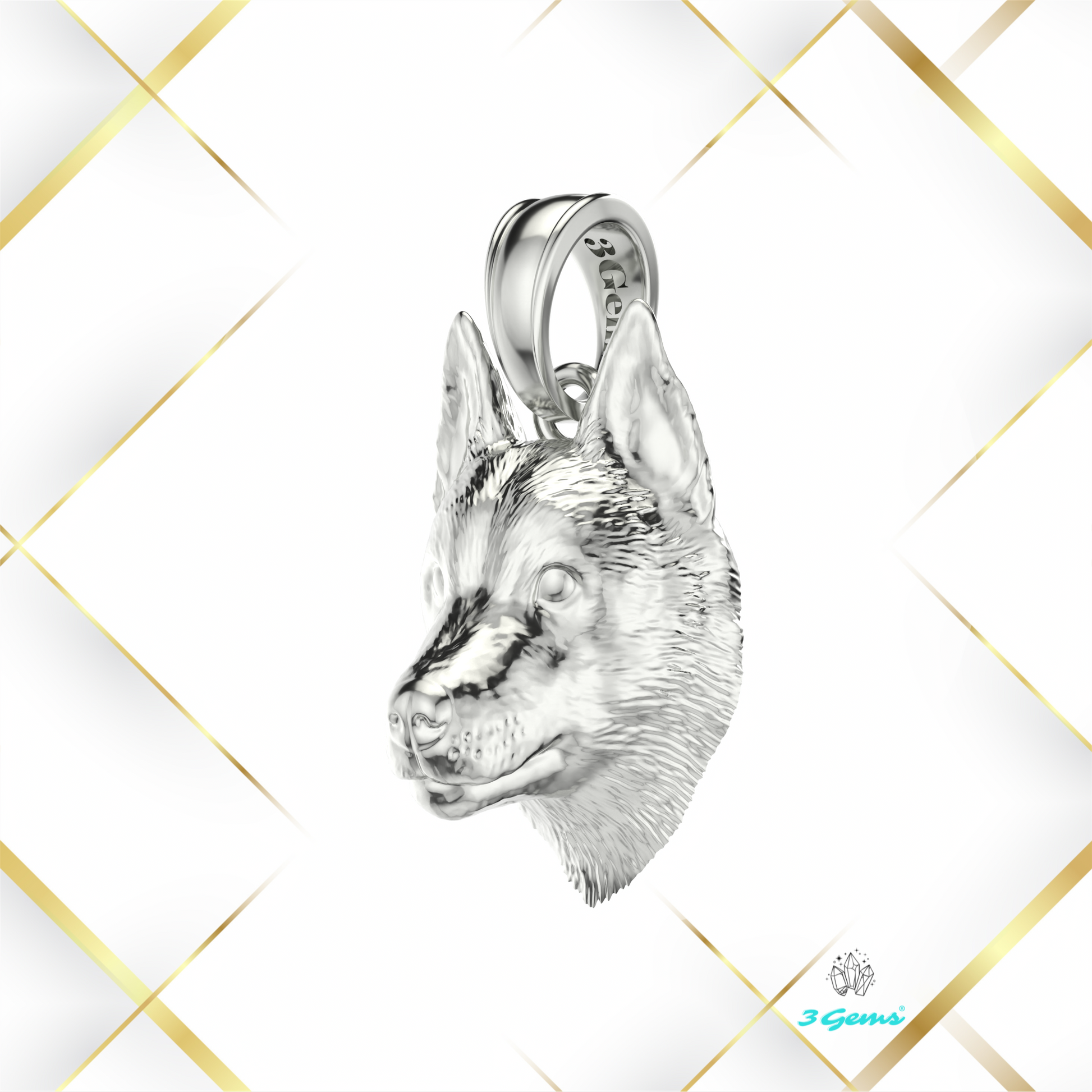 Zdjęcie zawieszki z husky w białym złocie 14K – elegancki prezent dla miłośnika rasy