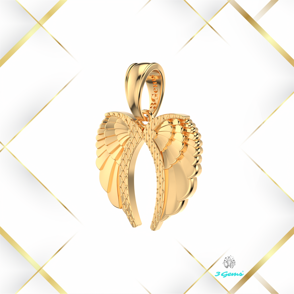 wizualizacja złotej zawieszki w kształcie skrzydeł