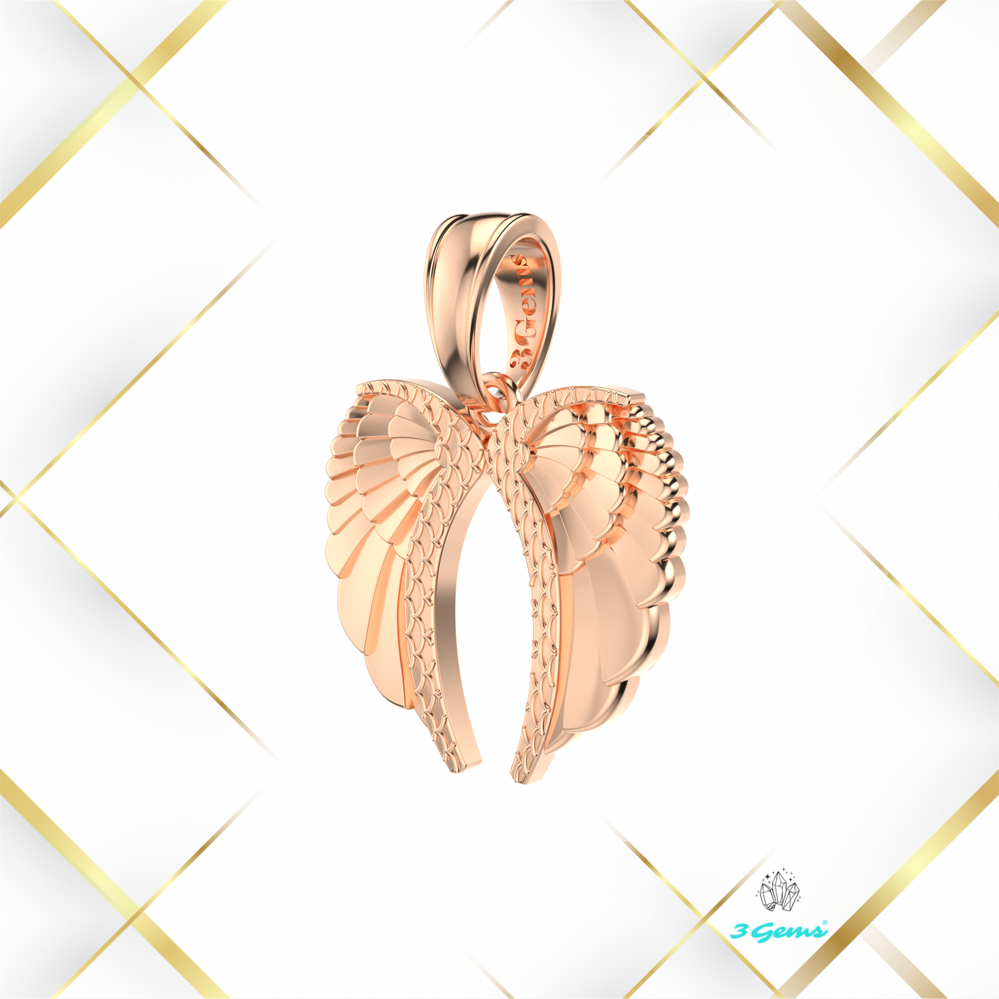obraz zawieszki skrzydła anioła z różowego złota 3Gems