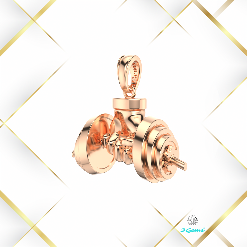 obraz zawieszki z hantlem i dłonią – różowe złoto 3Gems