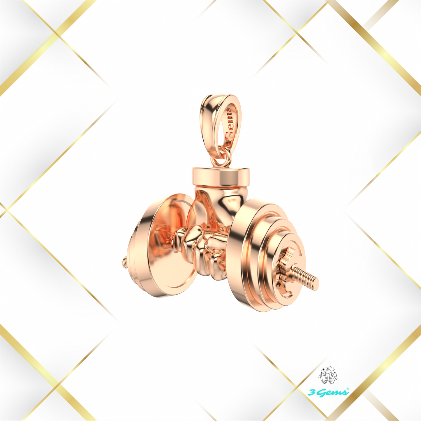 obraz zawieszki z hantlem i dłonią – różowe złoto 3Gems