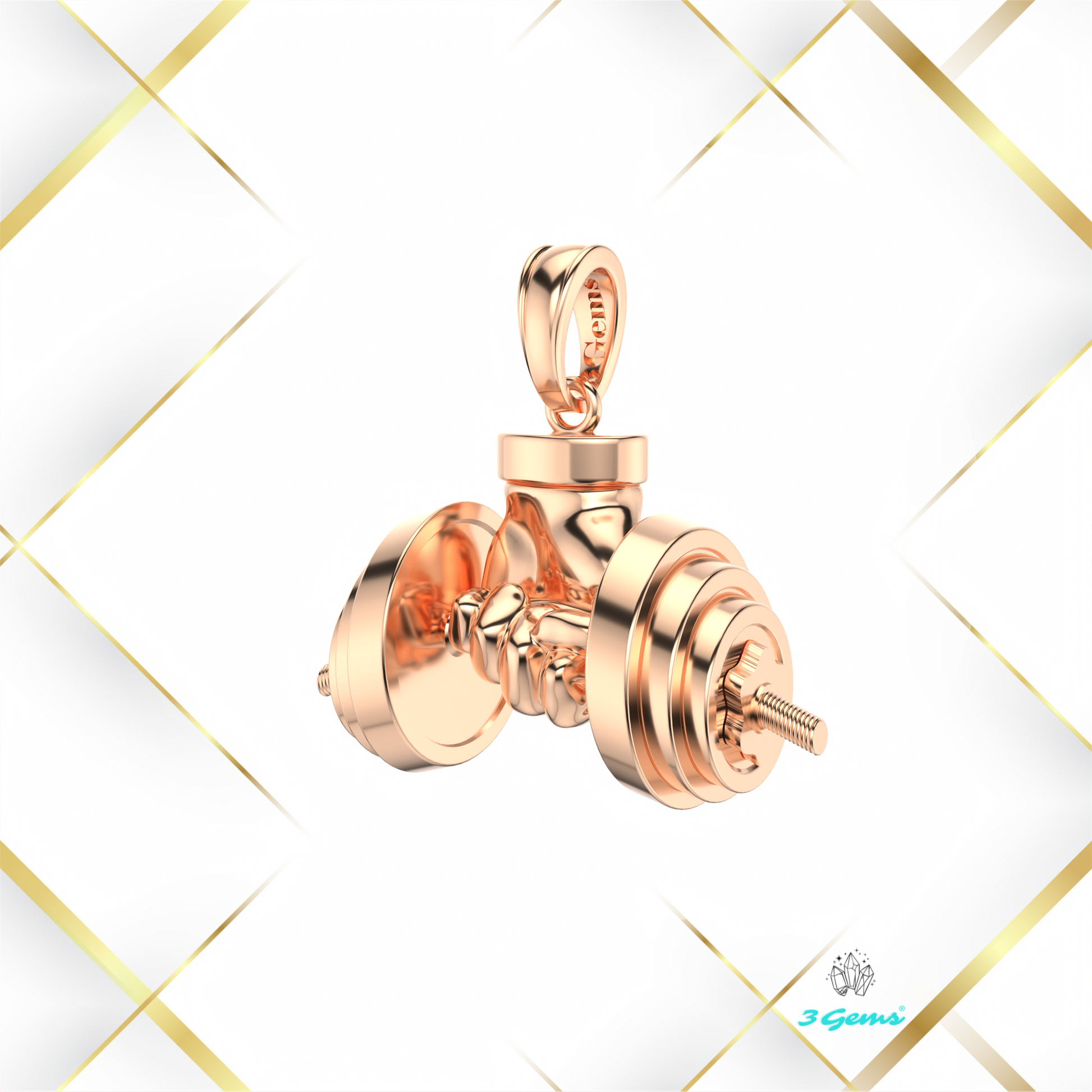 obraz zawieszki z hantlem i dłonią – różowe złoto 3Gems