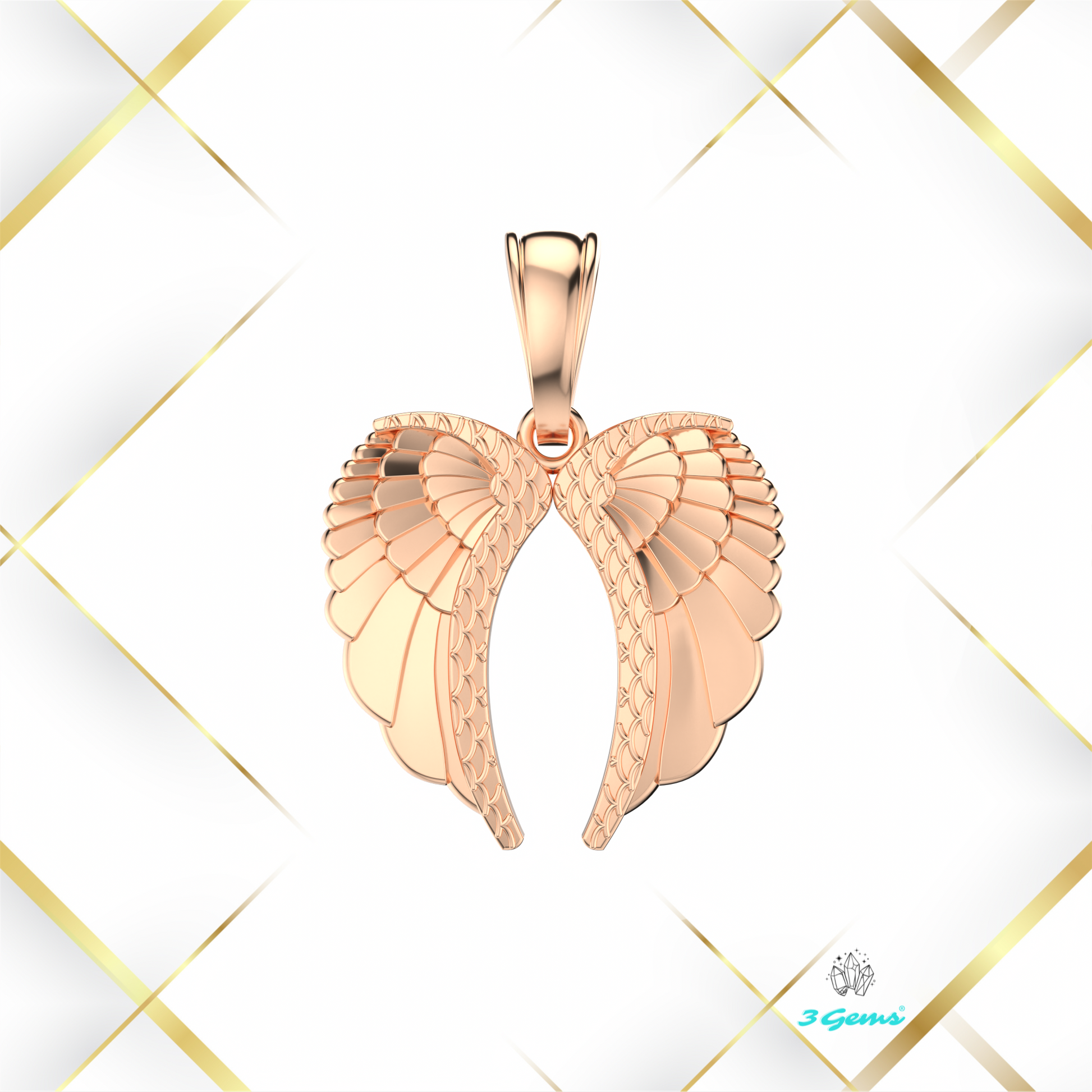obraz zawieszki skrzydła anioła z różowego złota 3Gems