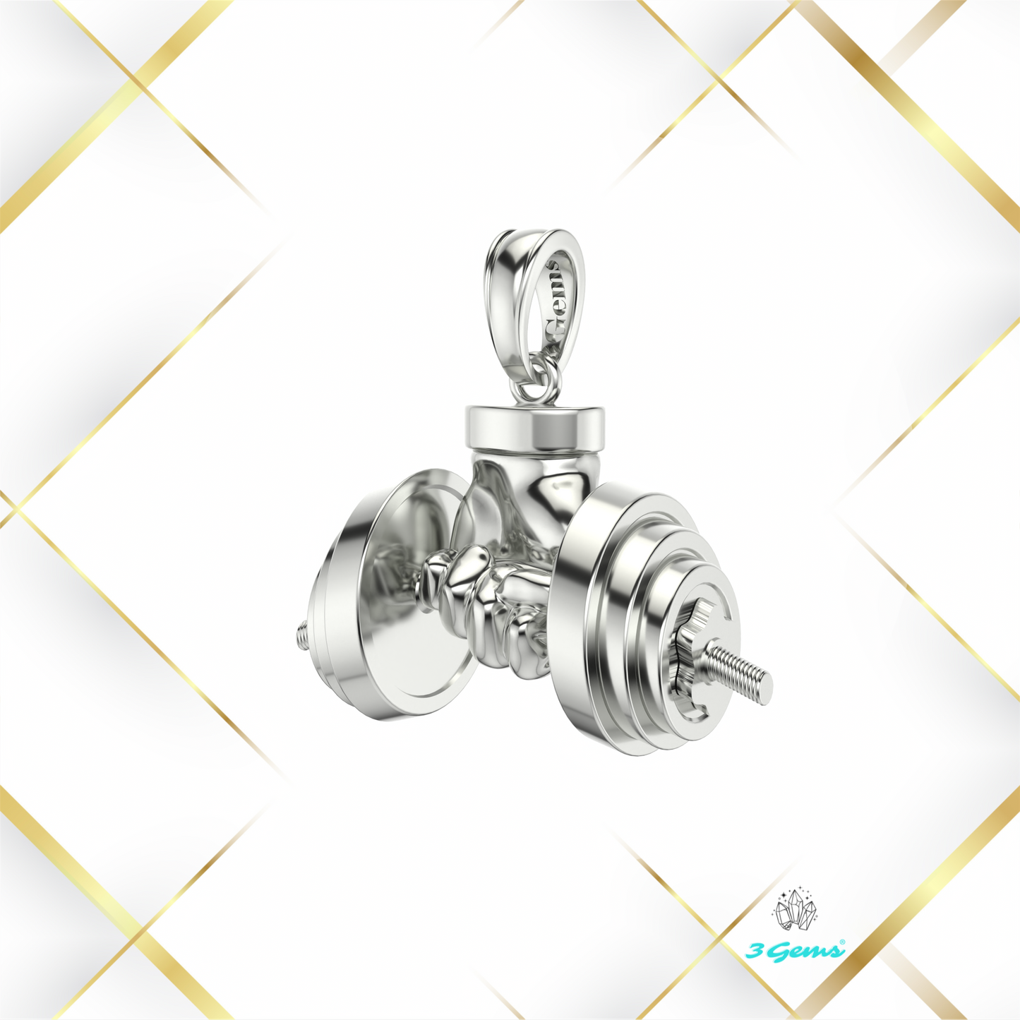 obraz srebrnej zawieszki Dumbbell Lift – 3Gems
