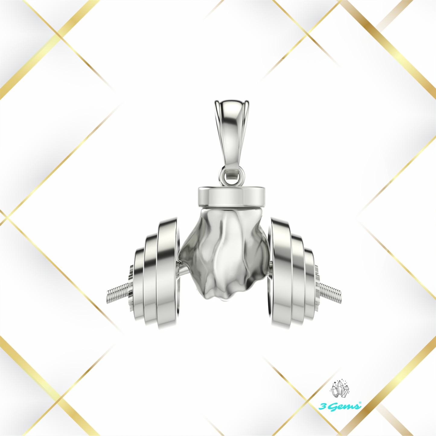obraz srebrnej zawieszki Dumbbell Lift – 3Gems
