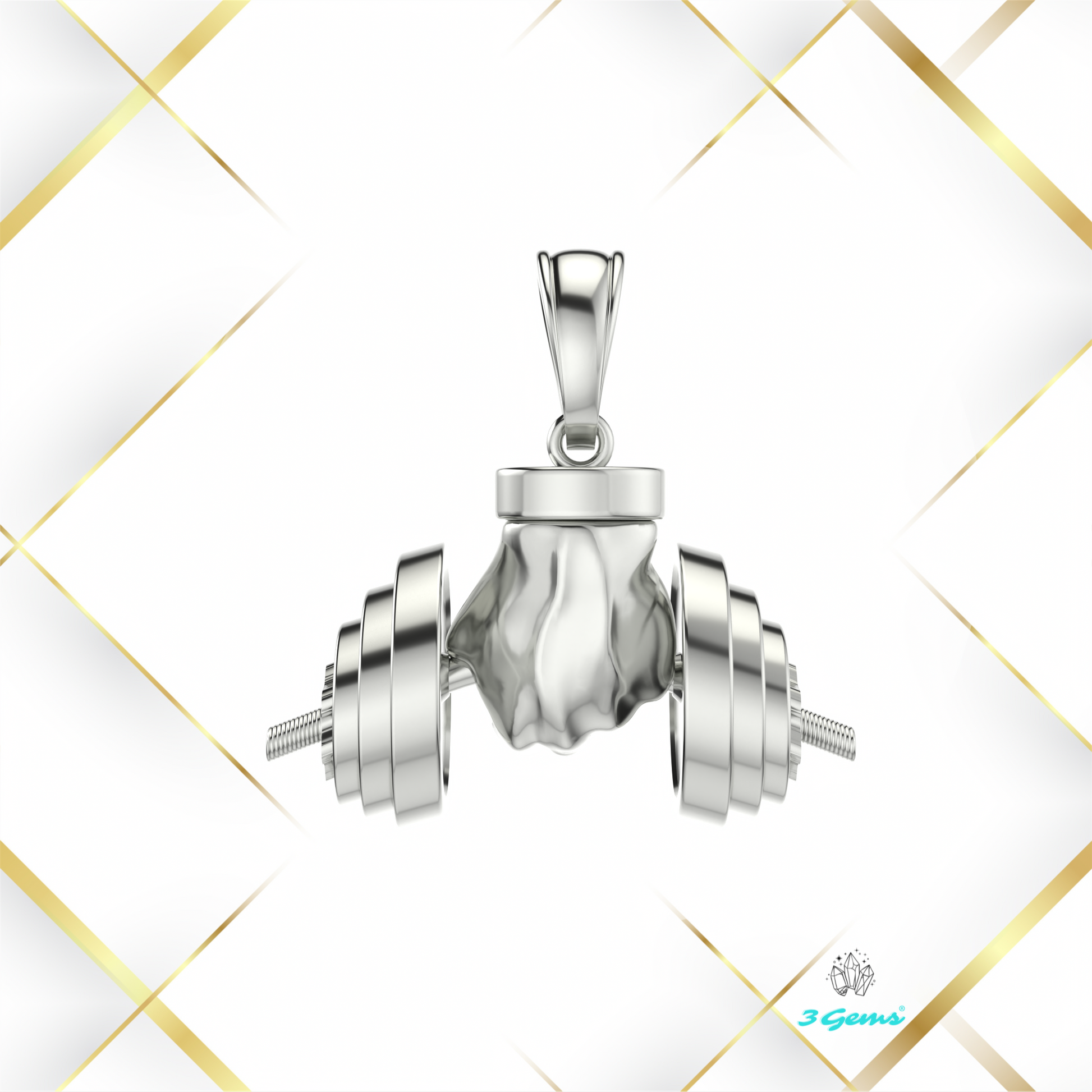 obraz srebrnej zawieszki Dumbbell Lift – 3Gems