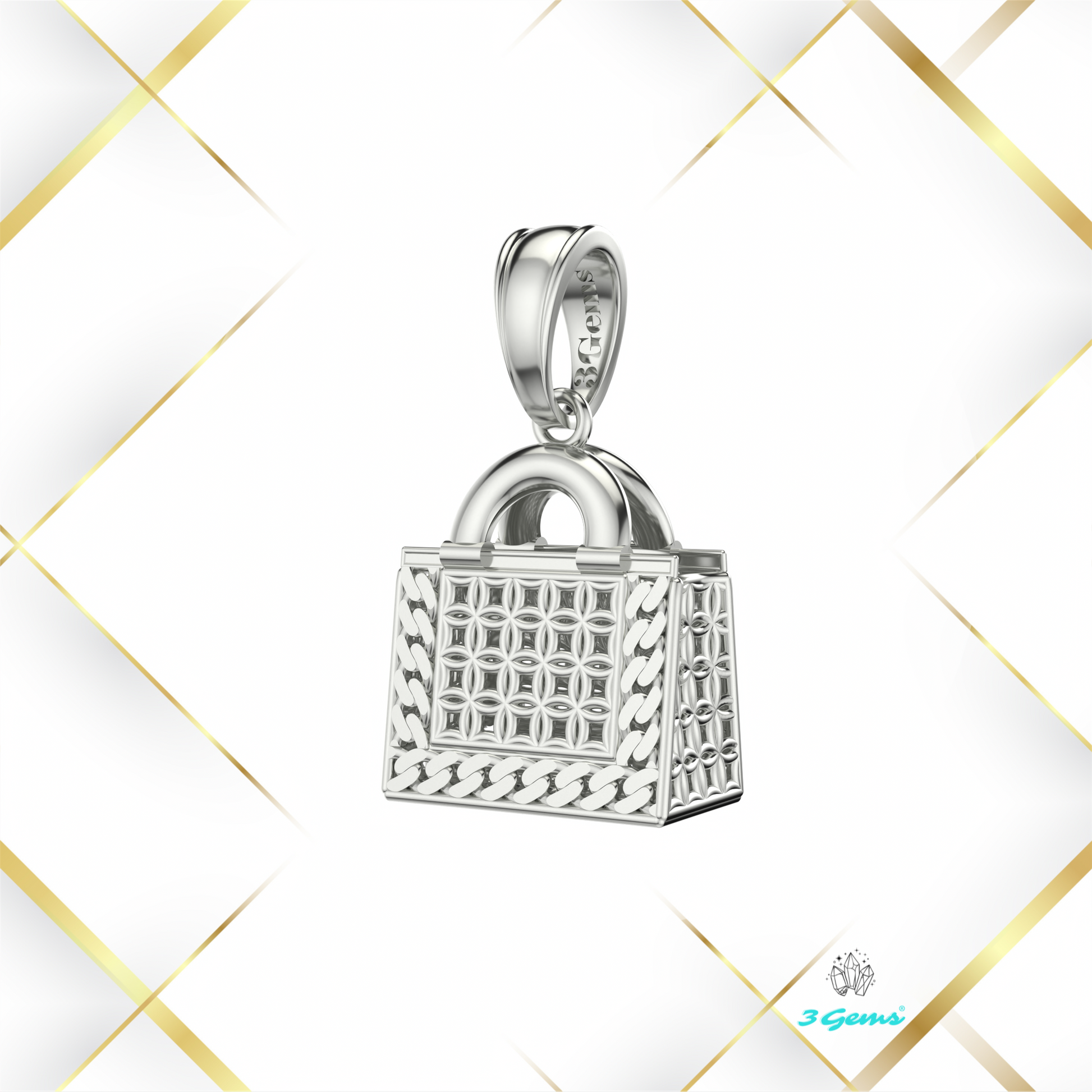 obraz srebrnej zawieszki w kształcie torebki 3Gems
