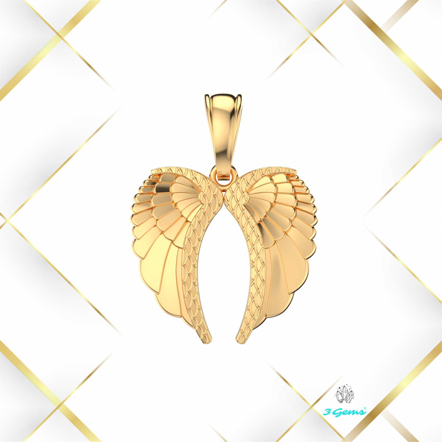 wizualizacja złotej zawieszki w kształcie skrzydeł